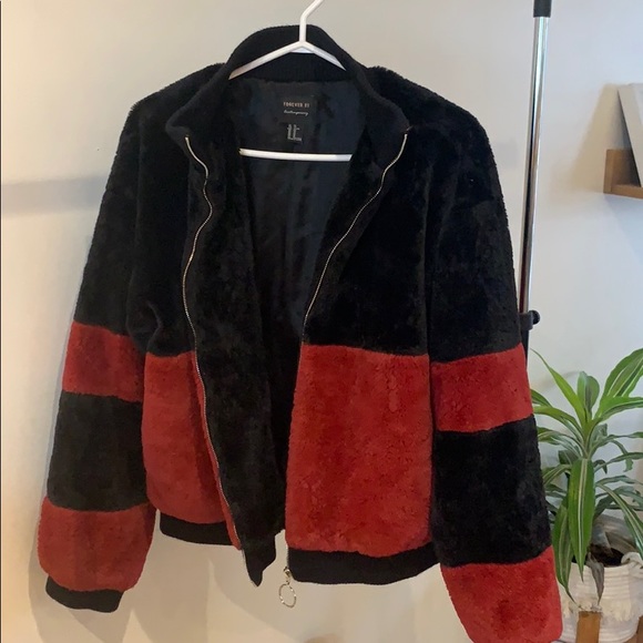 Forever 21 fuzzy bomber jacket - Picture 3 of 4